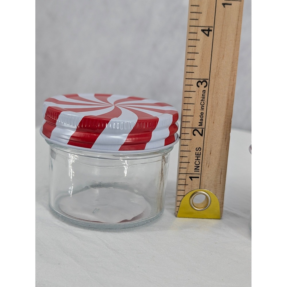 Holiday Style Glass Canister Jar 4 oz Candy Cane Lid Set of 3 Christmas Jar - Picture 5 of 6